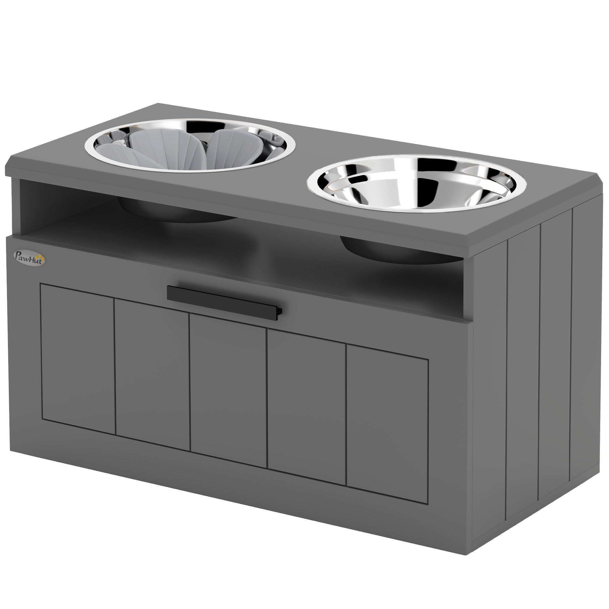 Elevated Dog Bowls, Large Breed Raised Dogs Bowl Stand with 2 Stainless Steel Bowls, Storage Drawer and Slow Feeder Mat - 5 - CJ