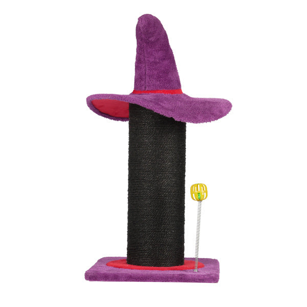 Wizard Hat Cat Scratching Post With Spring Ball Toy For Indoor Cats, Halloween Spooky Cat Scratcher, Purple