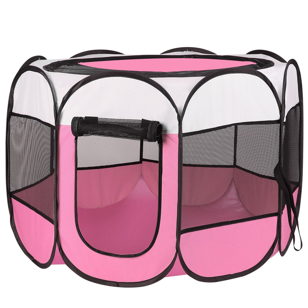 Pink-Blue Options -- 1Pc Portable Foldable Pet Tent Exercise Pen Kennel Removable Zipper Top And Bottom Water Resistant Indoor Outdoor Use For Dogs Cats Other Pets