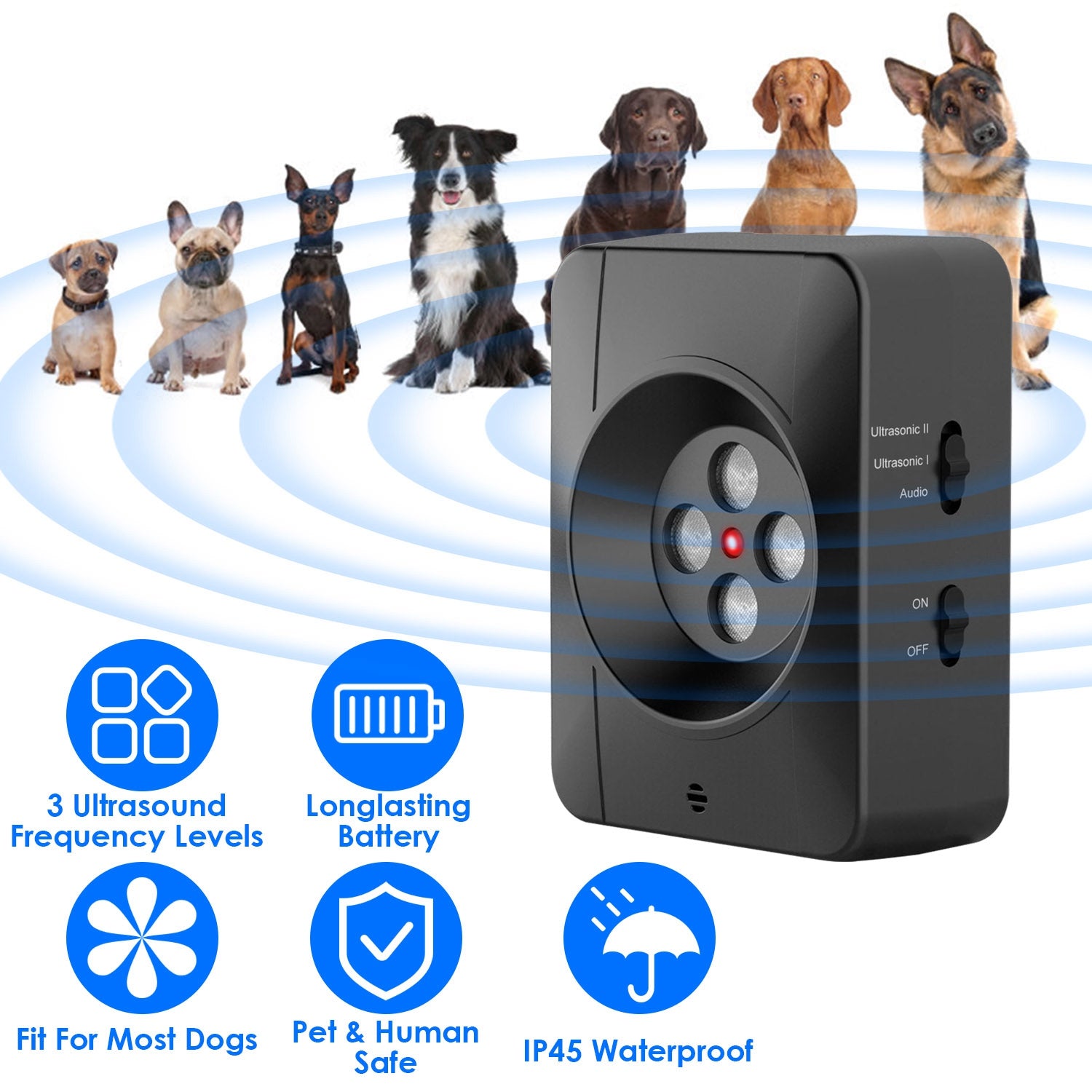 1Pc Ultrasonic Anti Barking Device Indoor Outdoor Dog Bark Control With 3 Frequency Levels Max 32.8Feet Sensing Distance For Most Dog Sizes - 5 - CJ