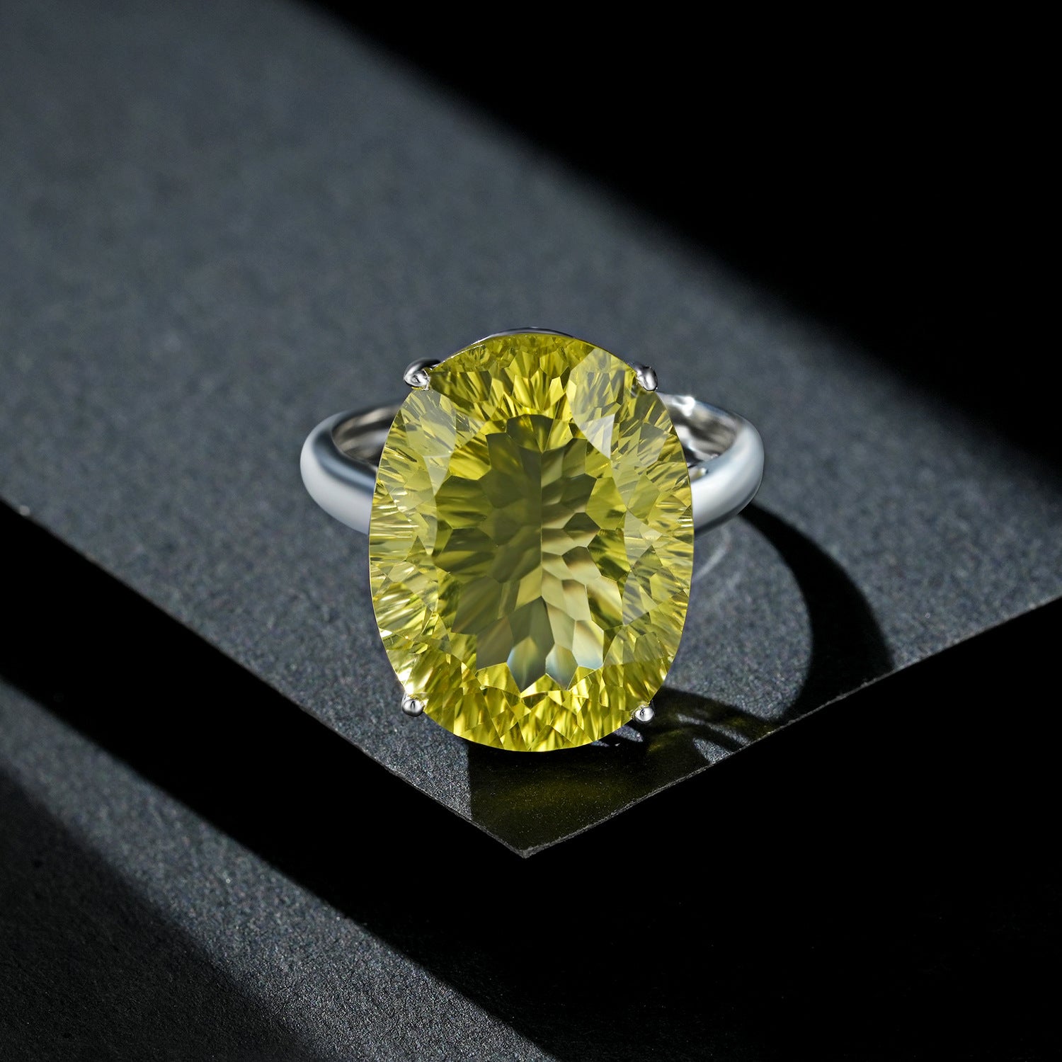 Natural Gem Inlaid Ring Female S925 Sterling Silver Lemon Crystal Luxury Ring - 4 - CJ