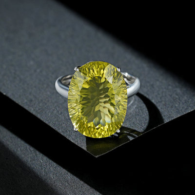 Natural Gem Inlaid Ring Female S925 Sterling Silver Lemon Crystal Luxury Ring - 4 - CJ
