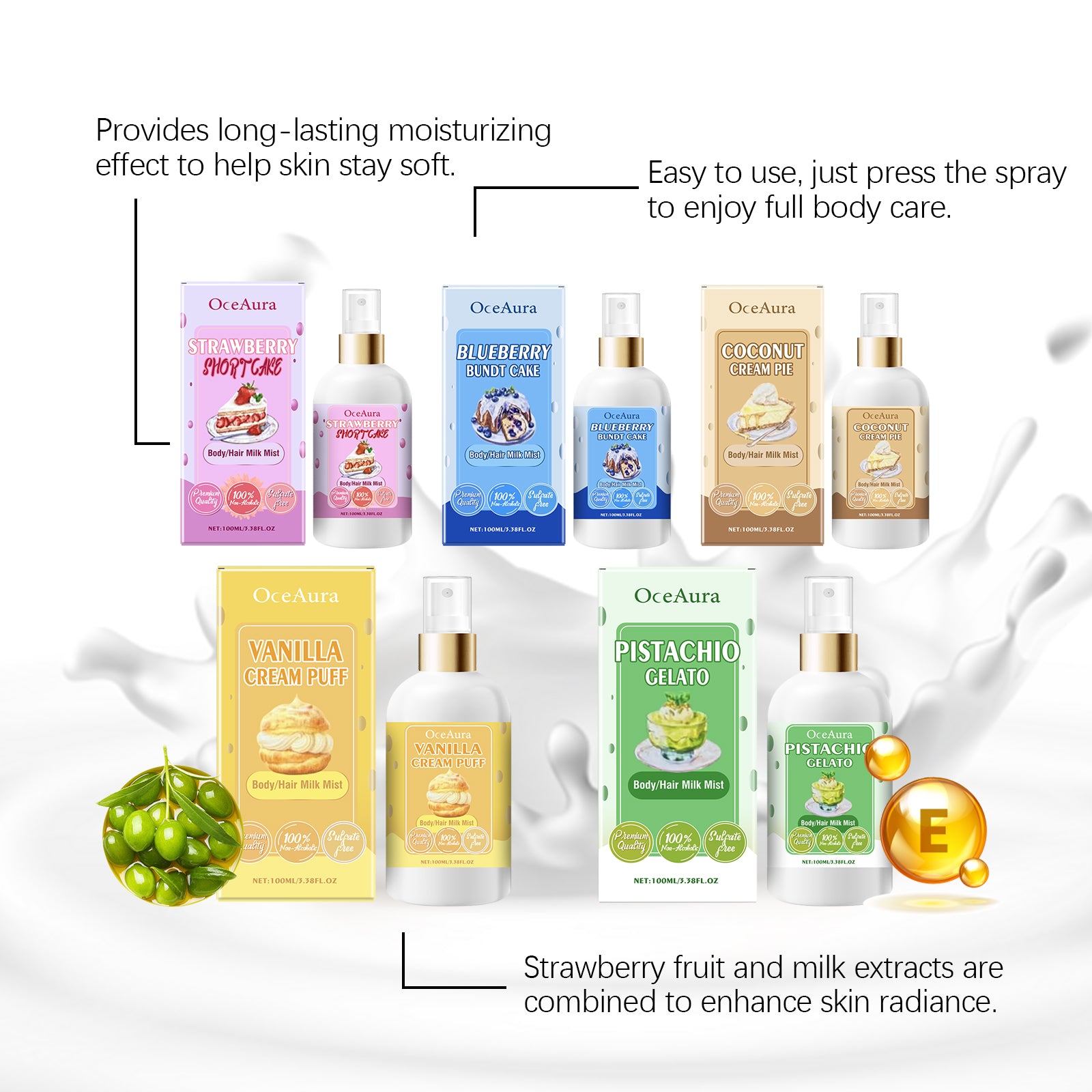 OceAura Body Moisturizing Spray (Vanilla Cream Puff), Moisturizing And Refreshing All Over Hair Treatment Spray - 5 - CJ
