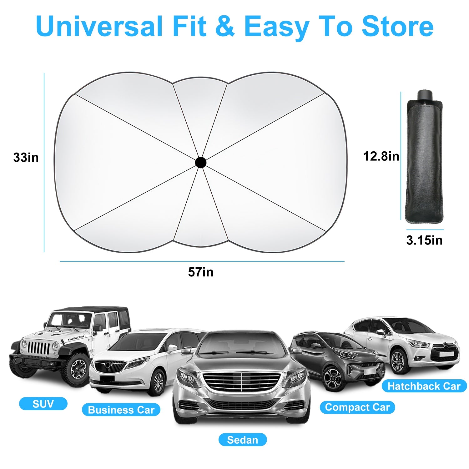 1Pc 57x33In Foldable Car Sun Umbrella Universal Sun Blocker Shield Shade Silver Titanium Sun Protector With Carry Bag For Car Truck SUV - 5 - CJ