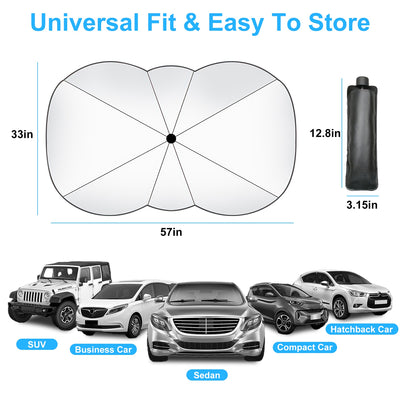 1Pc 57x33In Foldable Car Sun Umbrella Universal Sun Blocker Shield Shade Silver Titanium Sun Protector With Carry Bag For Car Truck SUV - 5 - CJ