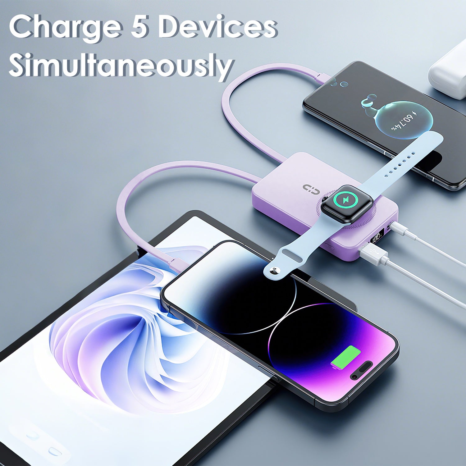 1Pc 3 In 1 10000mAh MagSafe Fast Charging Power Bank PD20W Portable Charger With 2 Built In Cables Stand Fit For IOS Phone 16 15 13 Series And More - 5 - CJ