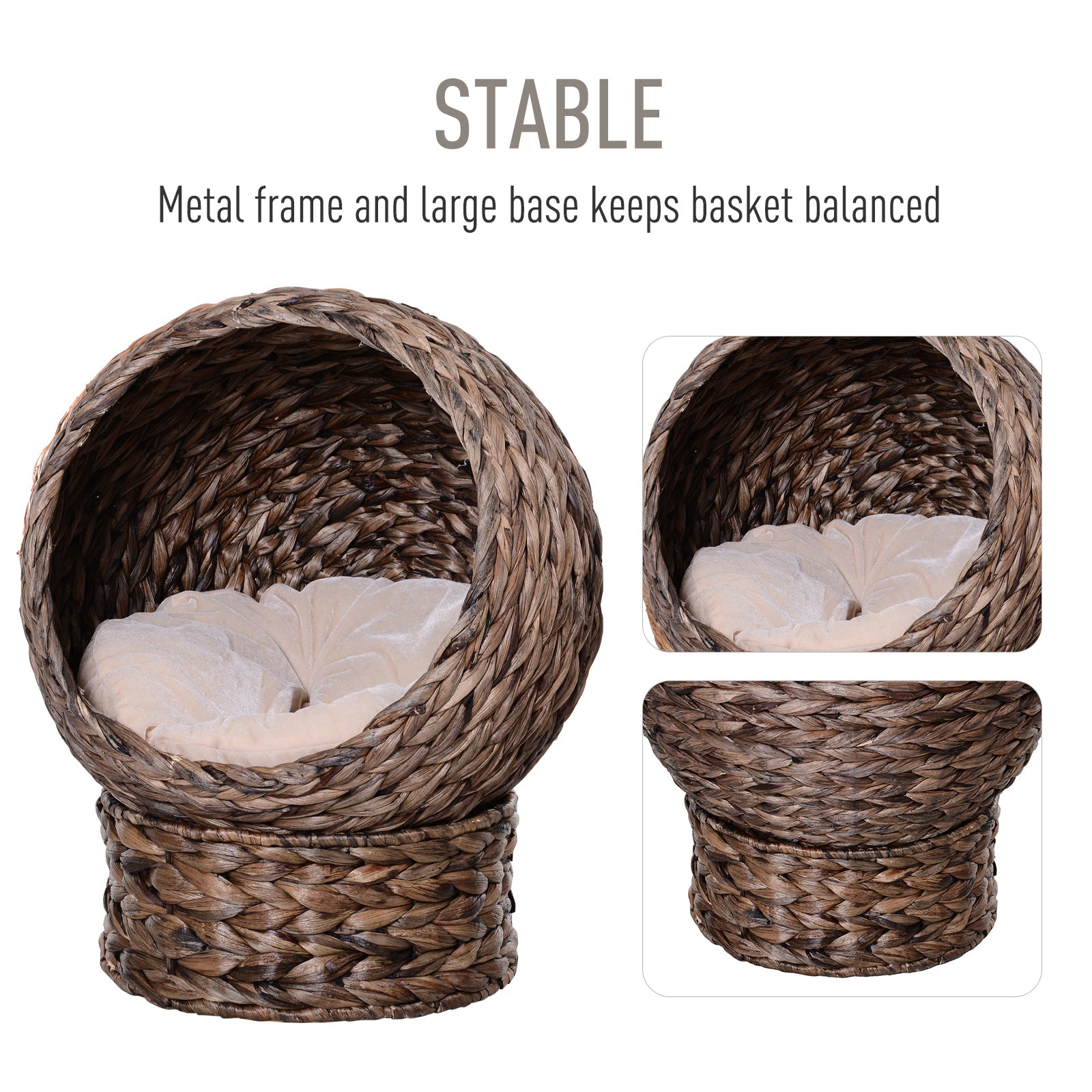 Handmade Wicker Elevated Cat Bed With Cushion Dark Brown For Kittens - 5 - cjdroshippping