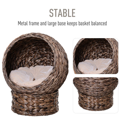 Handmade Wicker Elevated Cat Bed With Cushion Dark Brown For Kittens - 5 - cjdroshippping