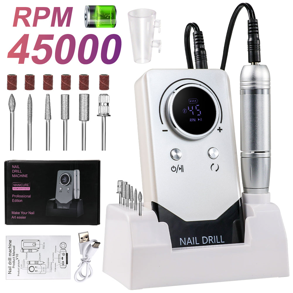 Electric 45000RPM Nail Drill Machine Rechargeable Portable Nail File Electric DIY Nail Drill Kit With Smart LCD Screen For Gel Nail Manicure And Pedicure Reflective Body Etc - 5 - CJ