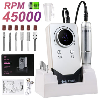 Electric 45000RPM Nail Drill Machine Rechargeable Portable Nail File Electric DIY Nail Drill Kit With Smart LCD Screen For Gel Nail Manicure And Pedicure Reflective Body Etc - 5 - CJ