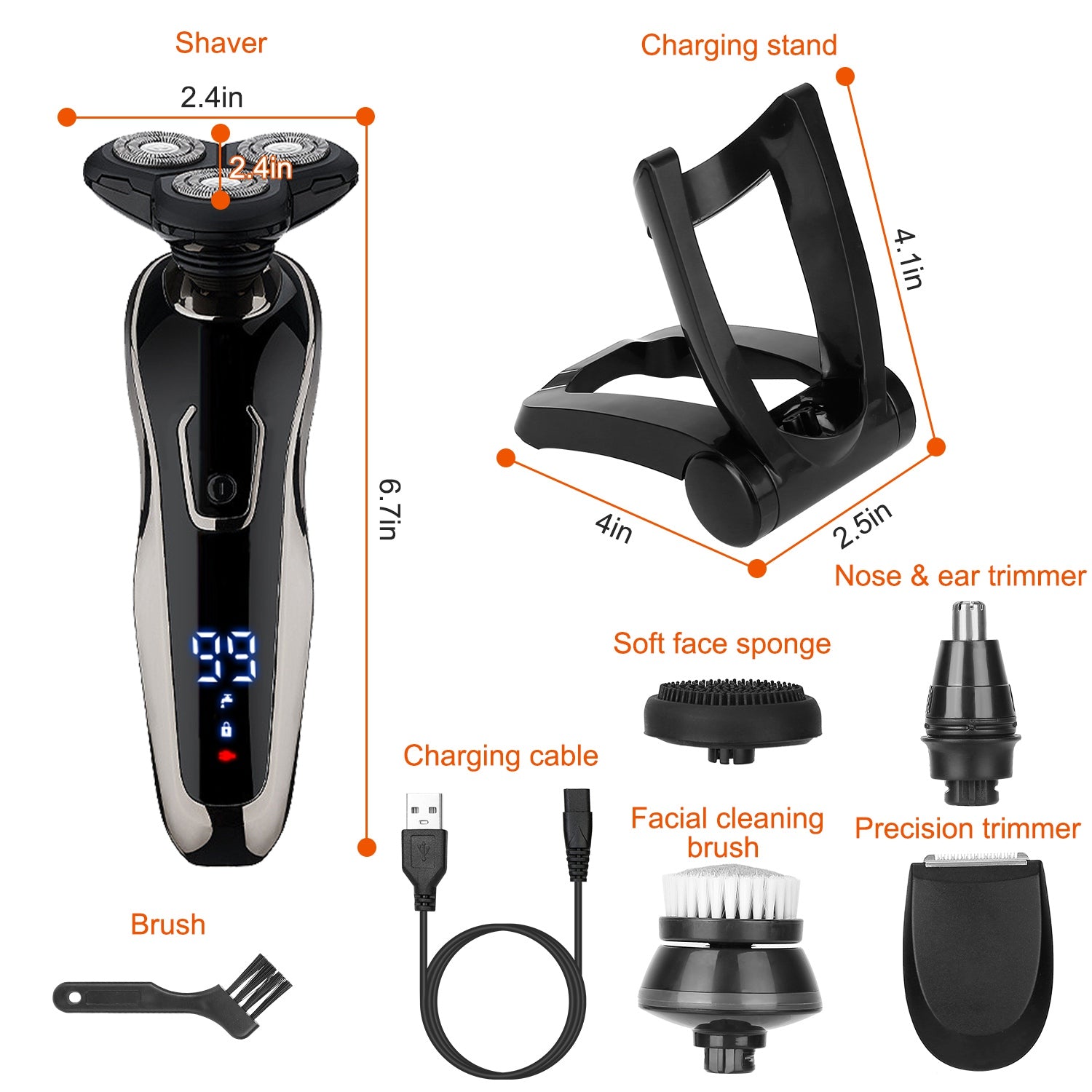 1Pack 5 In 1 Electric Razor Shaver Rechargeable Cordless Head Beard Trimmer Shaver Kit IPX6 Waterproof Dry Wet Grooming Kit - 5 - CJ