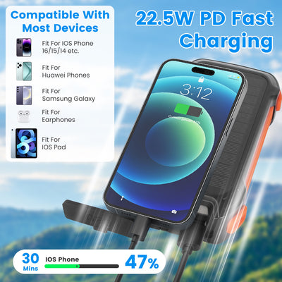 1Pc Portable Solar Charger 49800mAh Power Bank External Battery Pack 22.5W PD Fast Charging Built In 4 Cables 15W Wireless Charging LED Flashlight For Camping Hiking Picnic Travel - 5 - CJ
