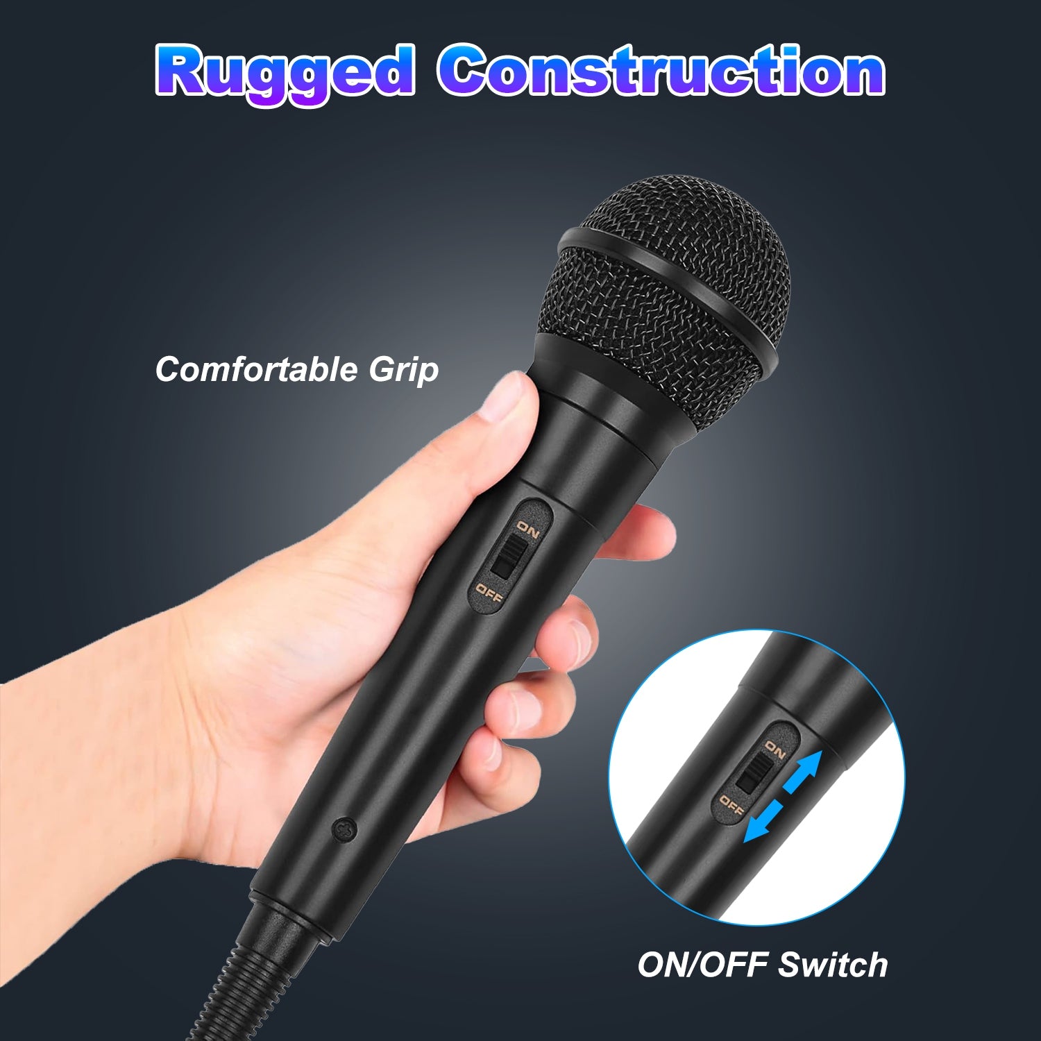 1Pc Handheld Wired Microphone Cardioid Dynamic Vocal Mic With On Off Button 13ft Cable 6.35 Mm Jack For Speaker Karaoke Ampilifier Mixer Professional Studio Live Performance - 5 - CJ