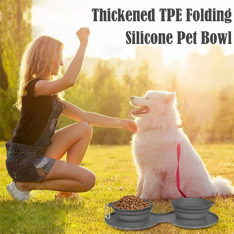 Rubber Foldable Double Bowl Pet Feeding Bowl Pets Supplies Dog Cat Bowls - 0 - CJ