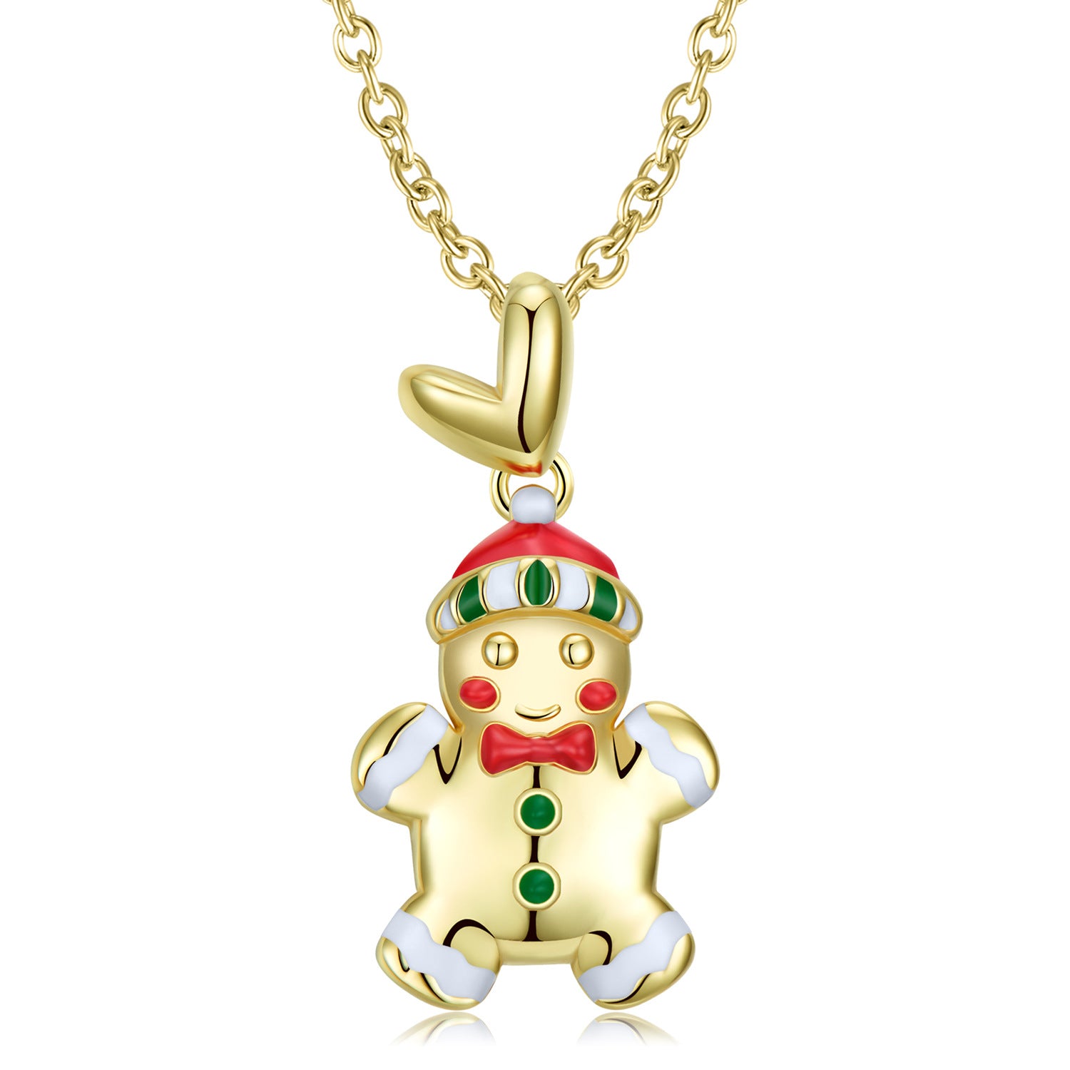 S925 Sterling Silver Electroplated 14k Gold Drip Gum Gingerbread Man Necklace Christmas Jewelry - 4 - CJ