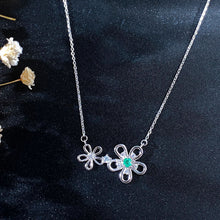 Flower Shaped S925 Silver Necklace Girl's Versatile Collar Chain Grandmother's Emerald Pendant - 4 - CJ