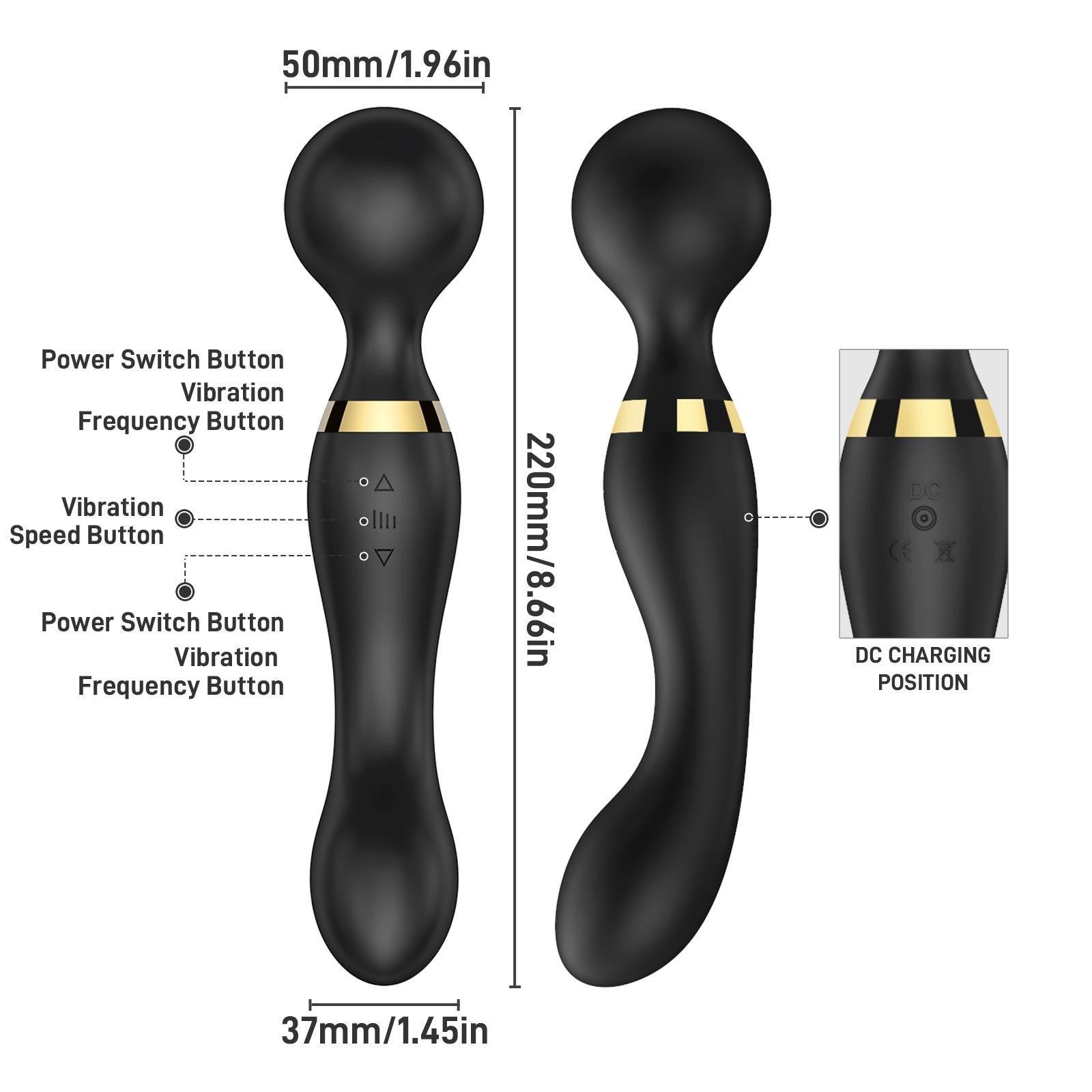 USB Rechargeable Massager Wand Vibrating Magic Massage Full Body Therapy Double Head - 5 - CJ