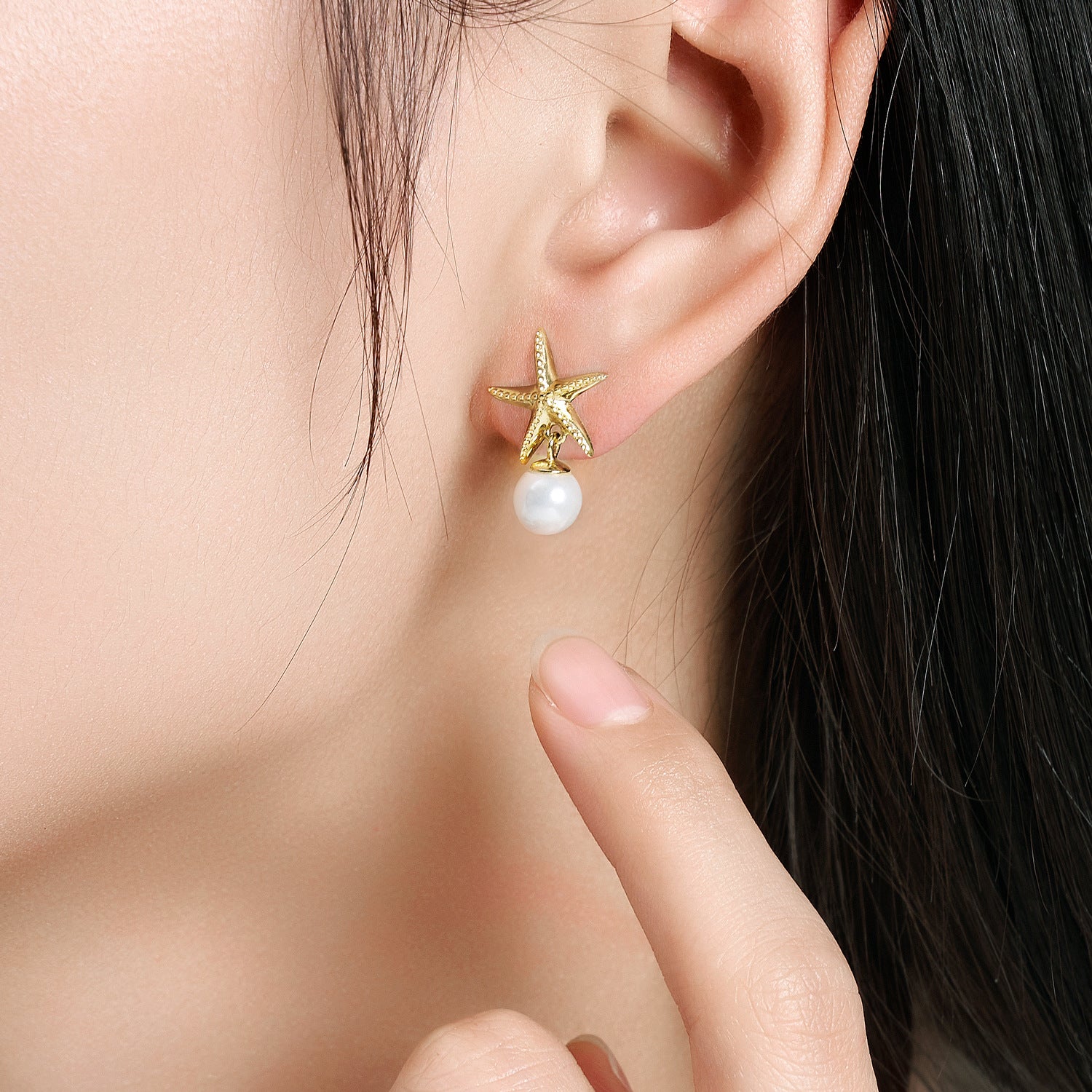 S925 Sterling Silver Starfish Earrings Freshwater Pearl Design - 4 - CJ