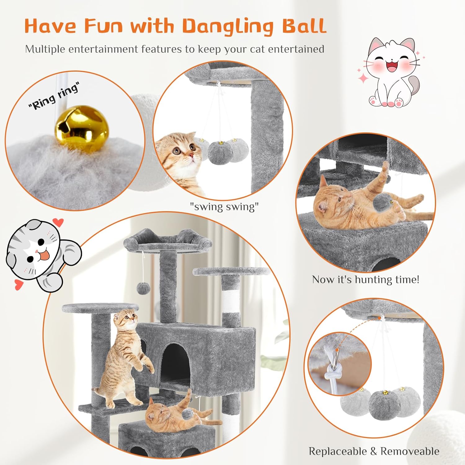 54 - Cat Tree Tower - Multi - level With Sisal Grab Post, Indoor Apartment With Ladder, Plush Toys, Rest And Play - 5 - CJ