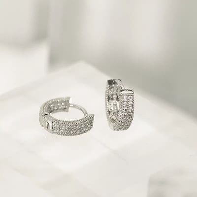 1 Pair Men's Hip Hop Zircon Hoop Earrings,Sparkling, Sleek Luxury,Versatile And Stylish - 5 - CJ