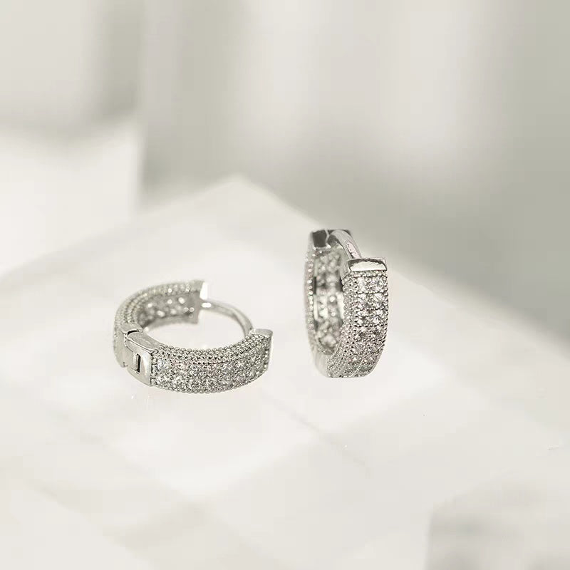 1 Pair Men's Hip Hop Zircon Hoop Earrings,Sparkling, Sleek Luxury,Versatile And Stylish - 5 - CJ
