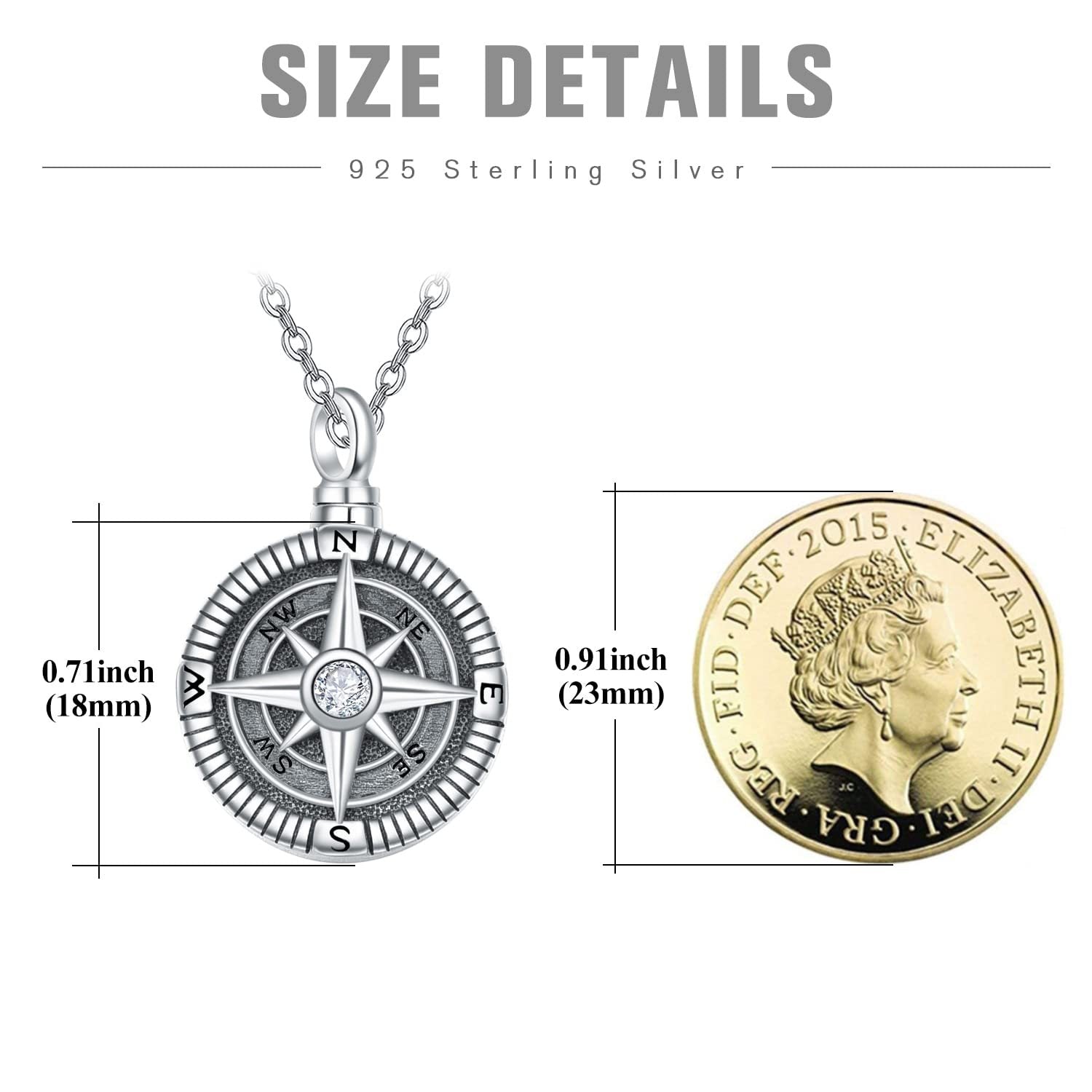 Urn Necklaces Compass 925 Sterling Sliver Keepsake Urns Pendant Ashes Jewelry by CJ