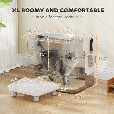 XL Stainless Steel Litter Box w/ 100° Flip Top, Scoop, Step, Top & Side Entry Enclosed Litter Box for Big Cats - 5 - CJ