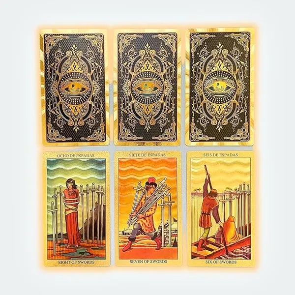Spanish And English Golden Foil Tarot Deck With Guidebook - 78 PVC Spiritual Cards Waterproof Wrinkle Resistant - 5 - CJ