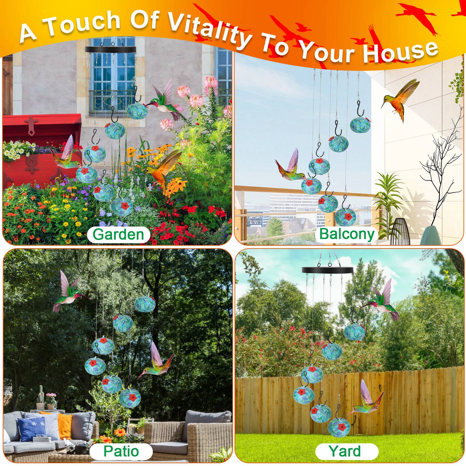1Pc Wind Chimes Humming Bird Feeder Ant And Bee Proof Outdoor Hanging Hummingbird Feeder For Viewing Decoration For Garden Patio Yard Balcony - 5 - CJ