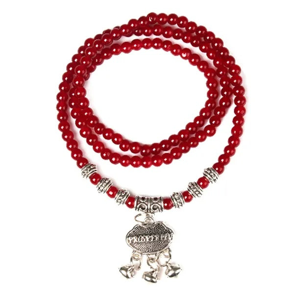 Red Agate Beaded Good Lock Bracelet - 5 - CJ