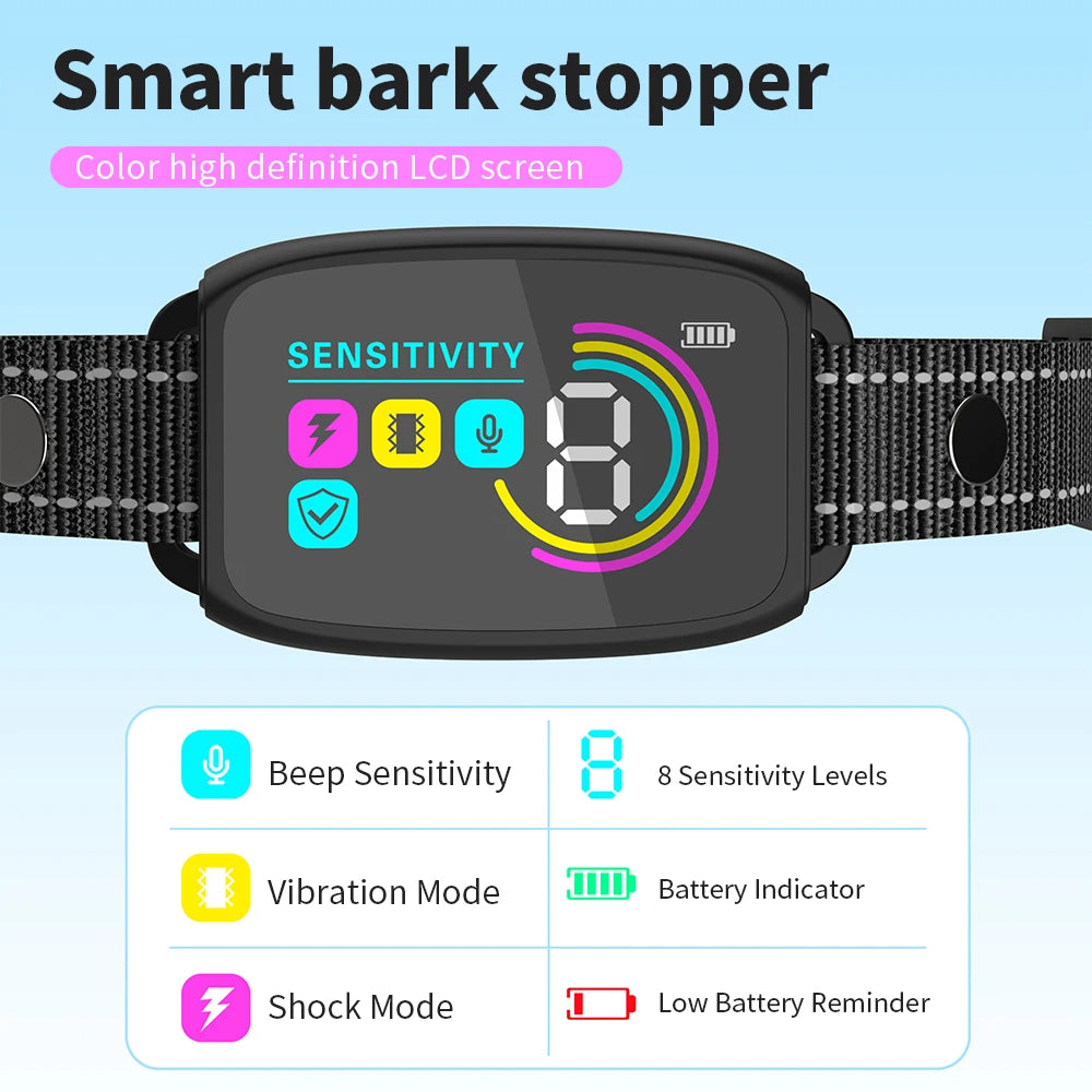 Smart Automatic Anti Barking Dog Collar Rechargeable Bark Stopper Stop Barking HD Digital Display IP67 Waterproof Collar For Dogs Pet Products - 0 - CJ