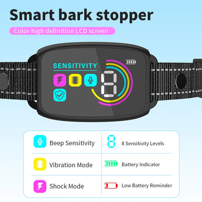 Smart Automatic Anti Barking Dog Collar Rechargeable Bark Stopper Stop Barking HD Digital Display IP67 Waterproof Collar For Dogs Pet Products - 0 - CJ