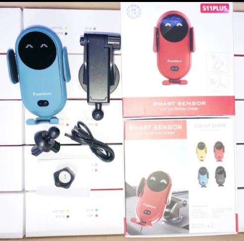 Infrared Induction Car Wireless Charger Car Phone Holder - 0 - CJ - Blue - Plus Version - CJSJ124411307GT