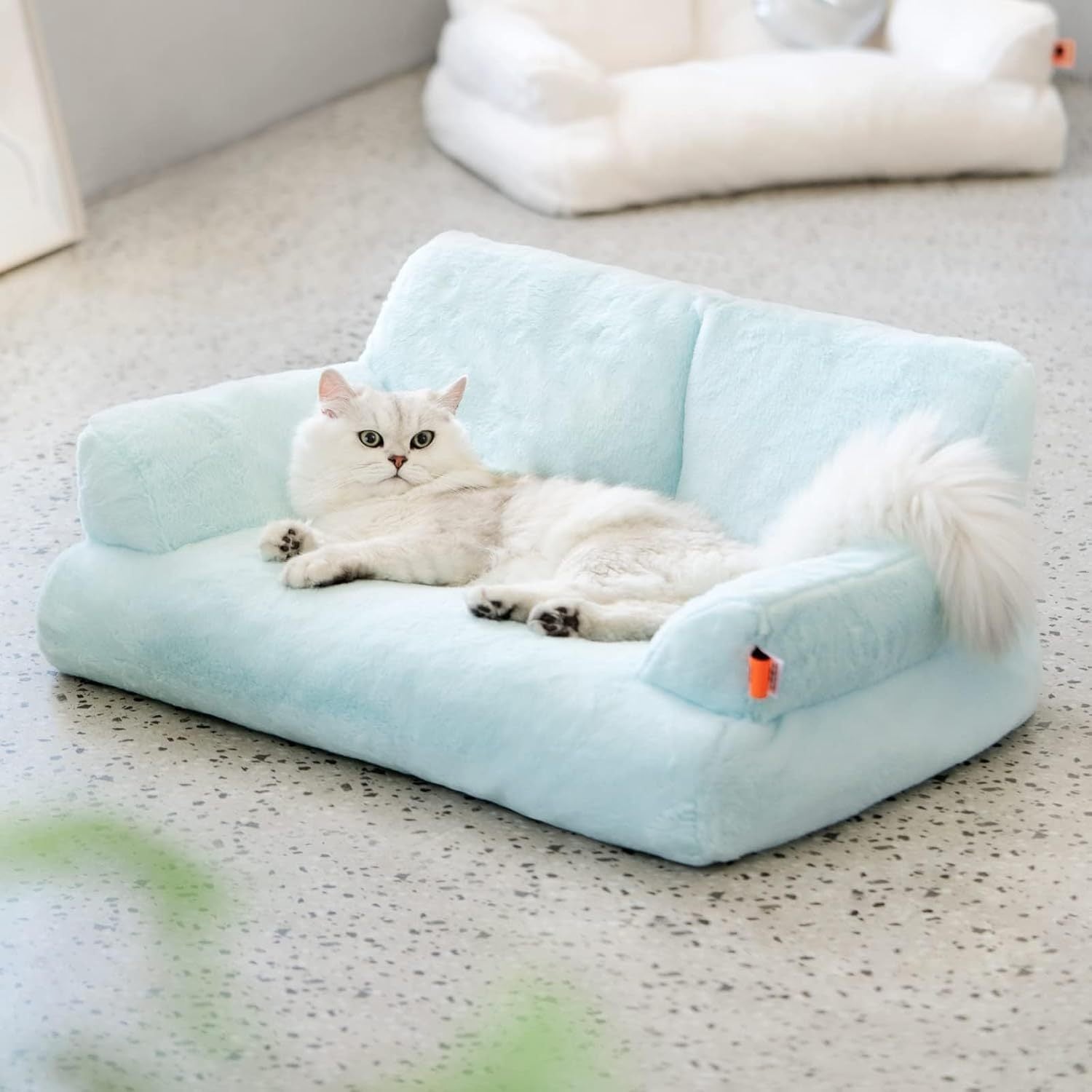 MEWOOFUN Plush Cat Bed For Indoor Cats - Washable 26x19x13 Inch Pet Couch With Non-Slip Bottom, Fluffy Small Dog Bed For Puppies & Kittens, Blue