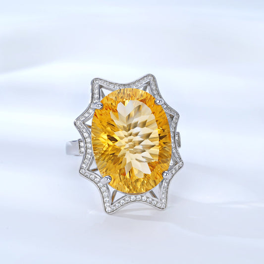 Natural Crystal Jewelry European And American Simple Light Luxury Style Large Topaz Ring - 4 - CJ
