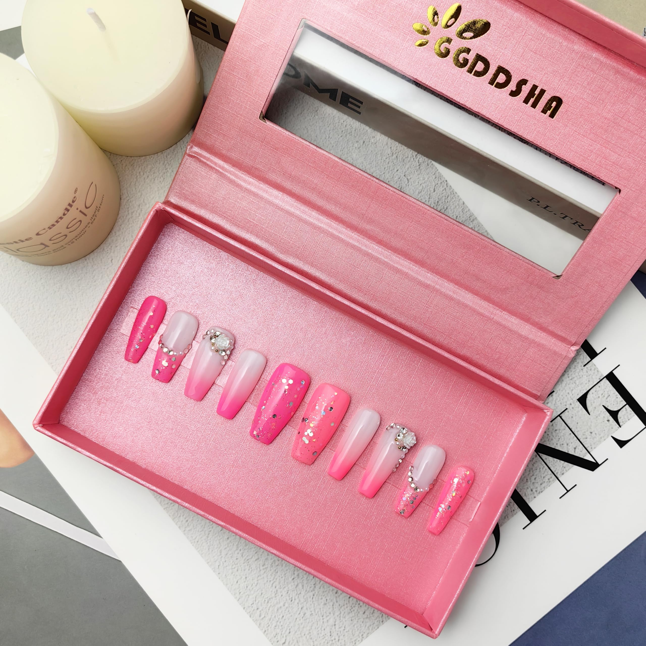GGddsha Nails Handmade Pmma Acrylic Nails Press On NailsShort Reusable Fake False Nails Kit With Box Gifts ForWomen,Blush Elegance - 5 - CJ