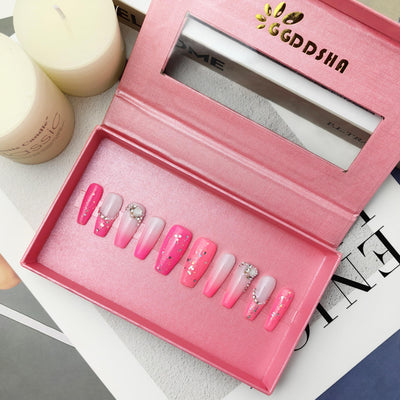 GGddsha Nails Handmade Pmma Acrylic Nails Press On NailsShort Reusable Fake False Nails Kit With Box Gifts ForWomen,Blush Elegance - 5 - CJ