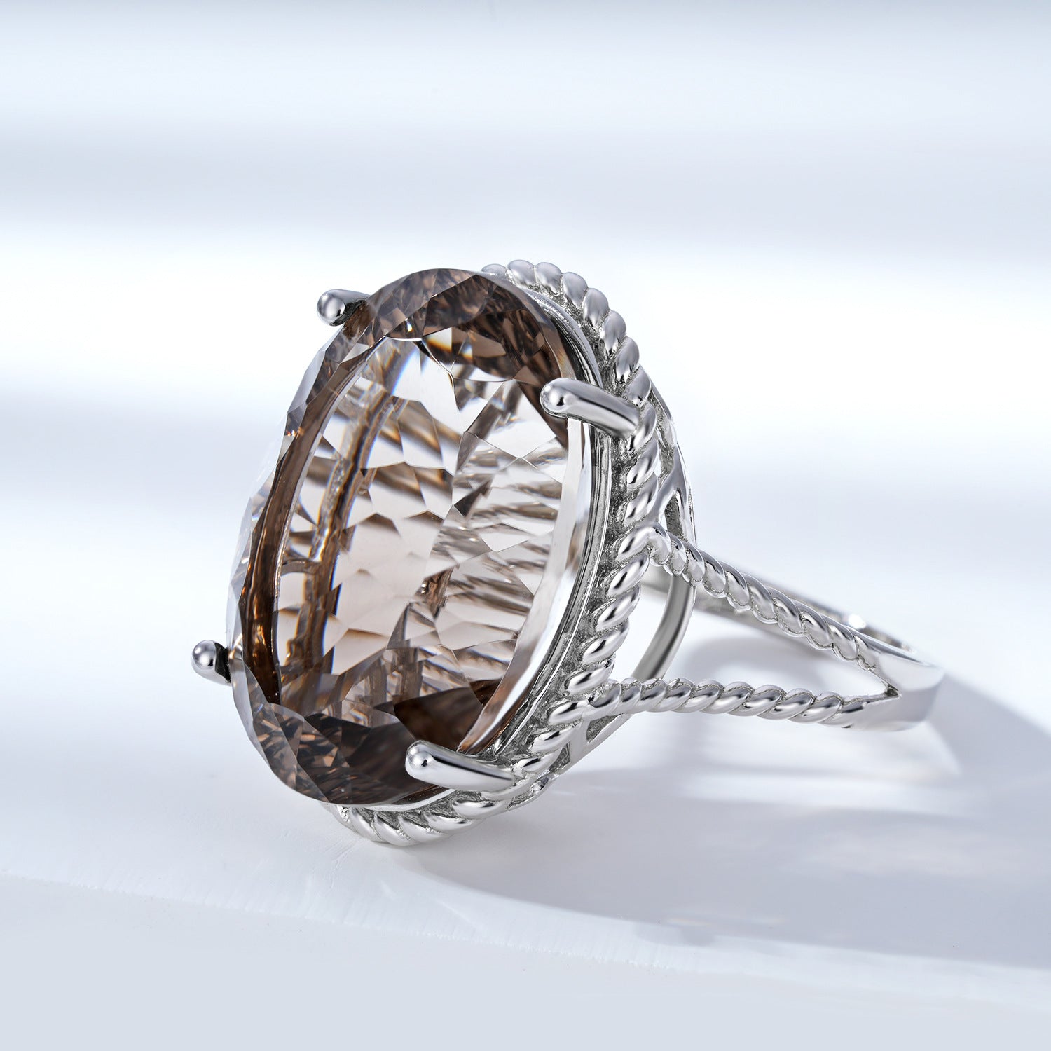 Luxury Wind Jewelry Natural Tea Crystal Ring S925 Silver Inlaid Smoky Crystal - 4 - CJ