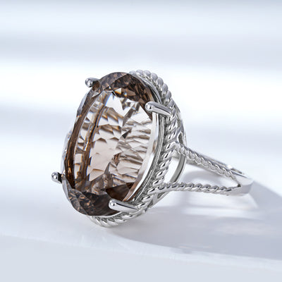 Luxury Wind Jewelry Natural Tea Crystal Ring S925 Silver Inlaid Smoky Crystal - 4 - CJ
