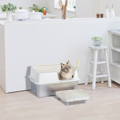 Stainless Steel With Plastic, Buckle Style With Shovel, Foot Pad, White Litter Box - 5 - CJ