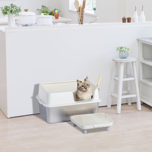 Stainless Steel With Plastic, Buckle Style With Shovel, Foot Pad, White Litter Box - 5 - CJ