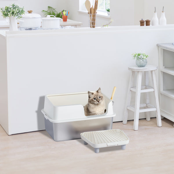 Stainless Steel With Plastic, Buckle Style With Shovel, Foot Pad, White Litter Box - 5 - CJ