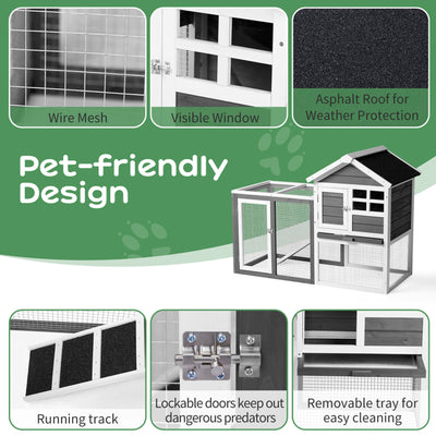 House Type With Ladder Gray Fir Wood Chicken Rabbit Cage - 5 - cjdroshippping