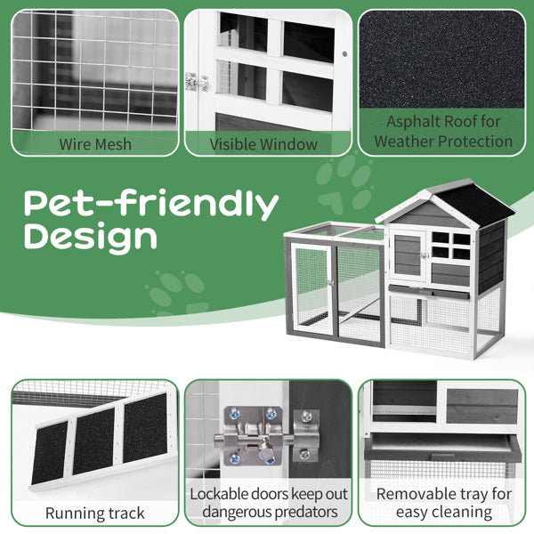 House Type With Ladder Gray Fir Wood Chicken Rabbit Cage - 5 - cjdroshippping