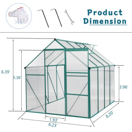 Green - 6 X 8 FT Outdoor Patio Greenhouse - 5 - CJ