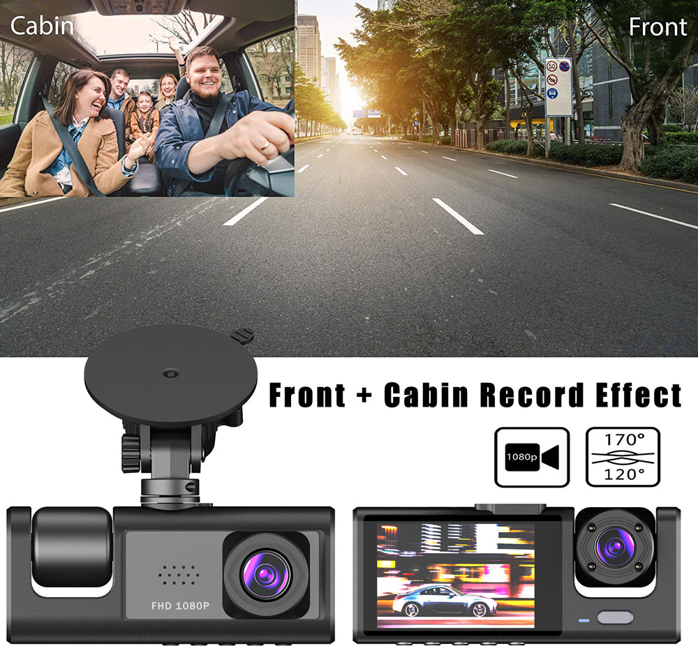 Car Dual Lens Dash Cam HD 1080P Front Rear Inside Video Recorder Camera G - Sensor - 5 - CJ