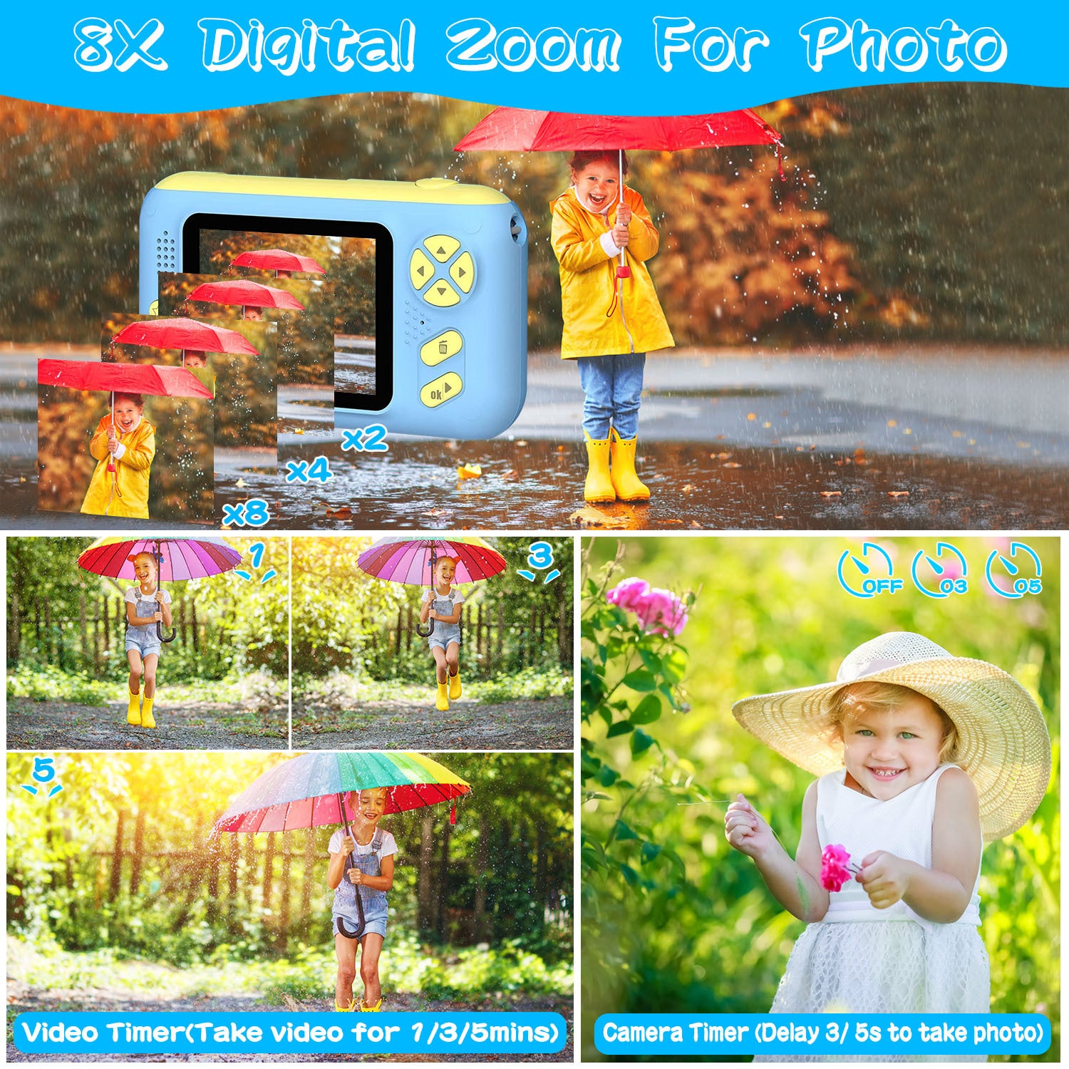 1Pc Kids Digital Camera With Flip Lens Children Video Camcorder Christmas Toy Birthday Gifts With Tripod 2.4in Screen 32G MMC Card For 3-10 Year Old Boys Girls