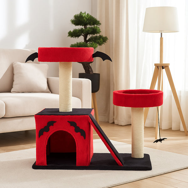 Halloween Cat Climbing Frame Gothic Cat Tree, Cat Tower With Spacious Cat Condo, 2 Padded Perches, Spider Toy, Scratching Posts, Scratching Ladder For Large Cats, Red & Black - 5 - CJ