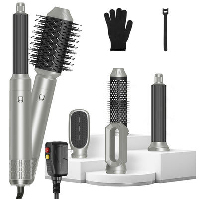 1Pc 6 In 1 Hot Air Styler Volumizer Straightener Curler Dryer Automatic Wrap Styler Hair Dryer Brush Set With 3 Temp Settings ALCI Plug Glove Cable Zip Tie - 5 - CJ