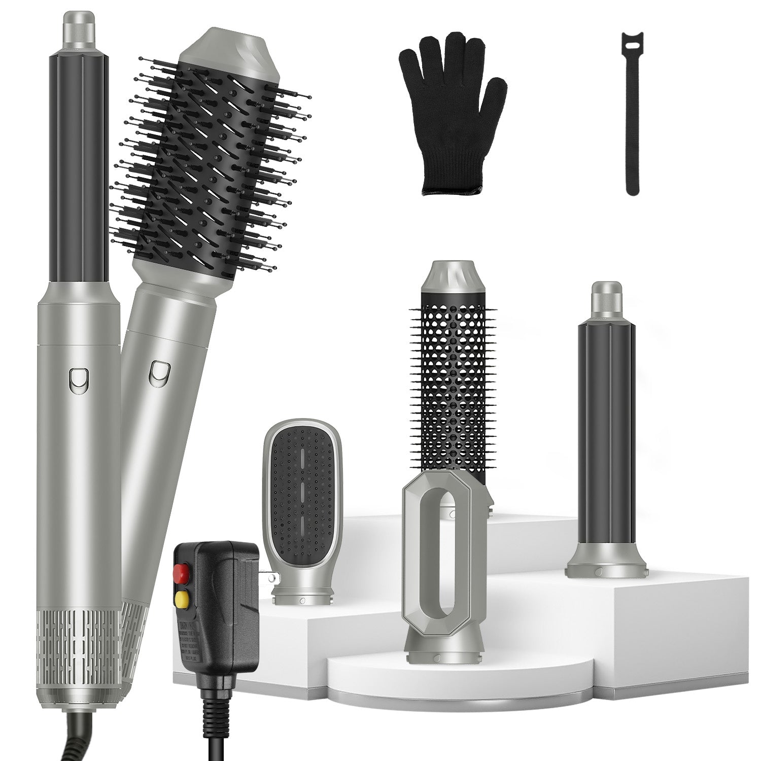 1Pc 6 In 1 Hot Air Styler Volumizer Straightener Curler Dryer Automatic Wrap Styler Hair Dryer Brush Set With 3 Temp Settings ALCI Plug Glove Cable Zip Tie - 5 - CJ